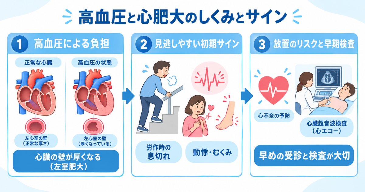 高血圧の放置で心肥大に？息切れや動悸のリスクと受診目安を解説